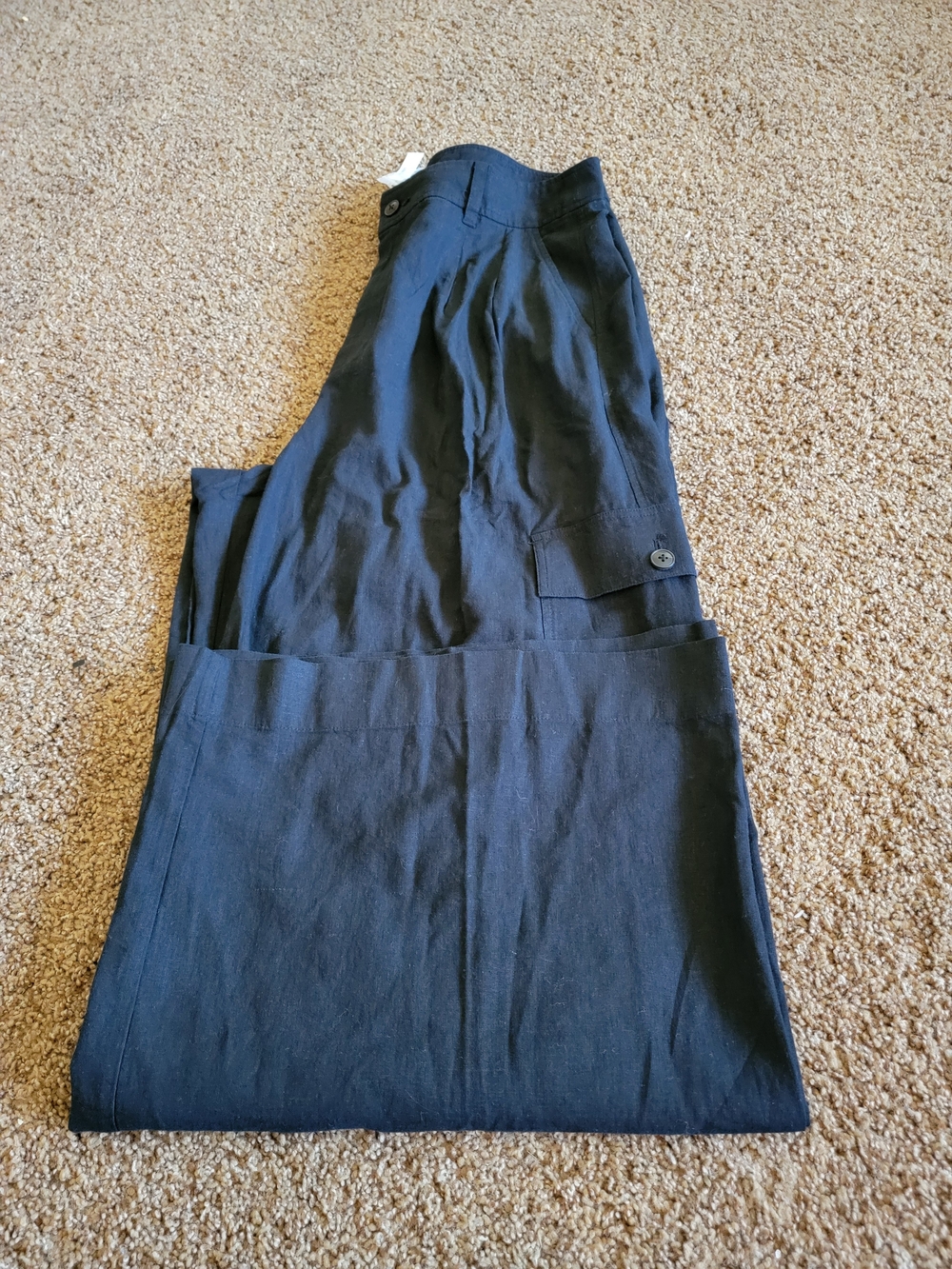 Madewell Black Women's Wide Leg Linen Cargo Trousers Size 14 NWT